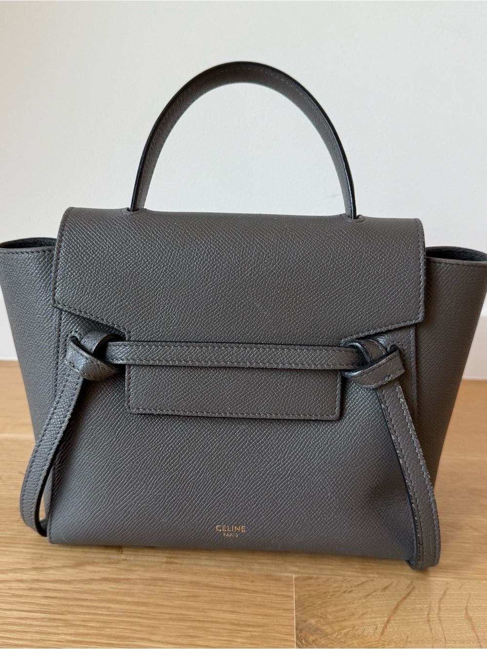 Celine Charcoal Gray Pebbled Leather Nano Belt Bag